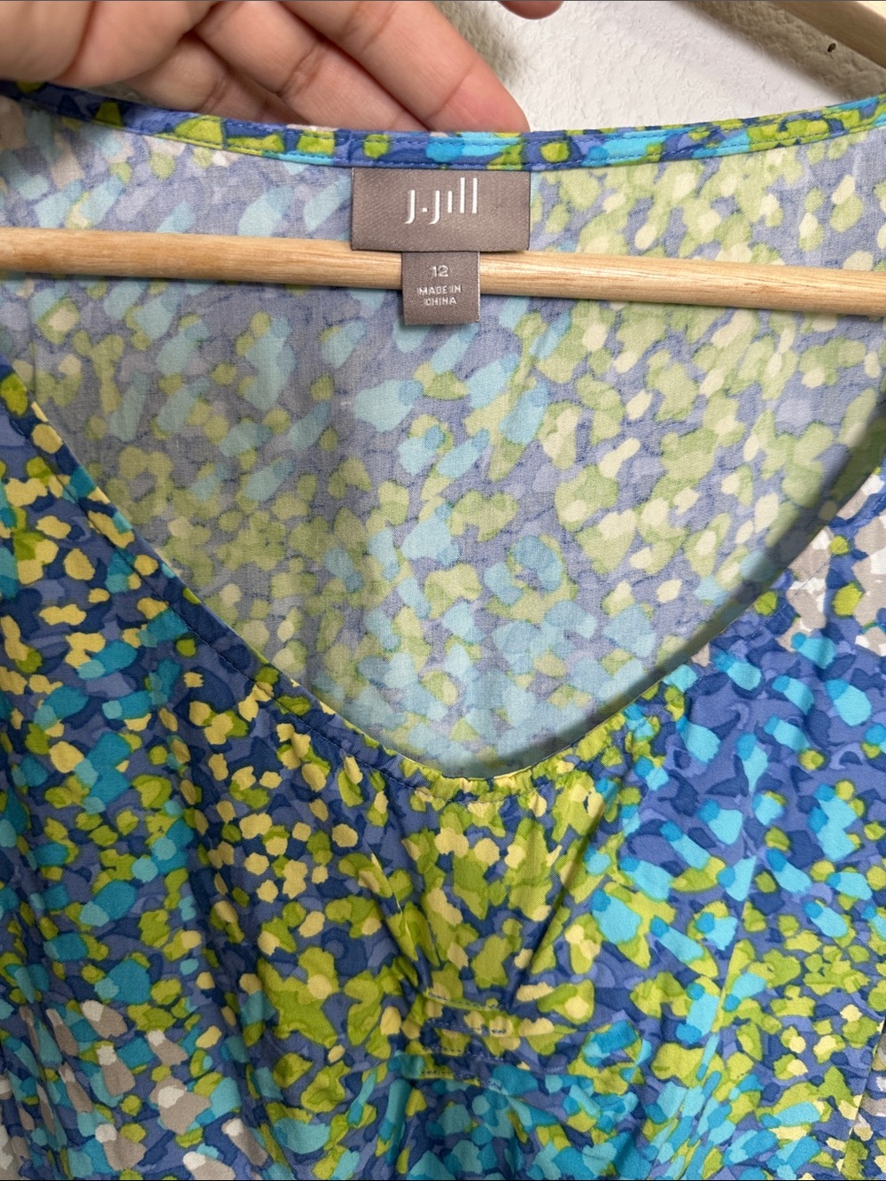J Jill Blue Green Sleeveless Dress Shift Pockets V Neck Womens Size 12 - Picture 4 of 10